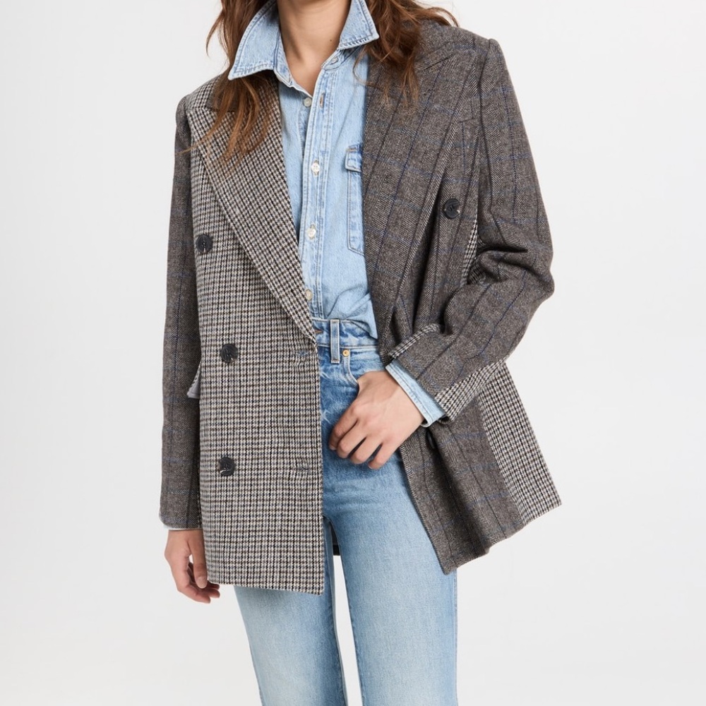 NWT | Avec Les Filles Mix Pattern Double Breasted Coat in Espresso | Medium